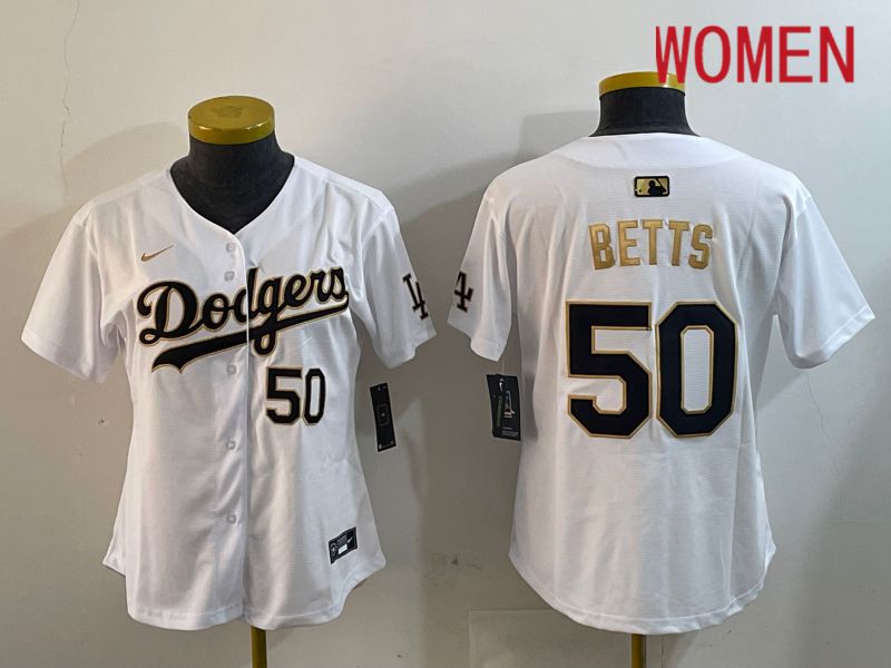 Women Los Angeles Dodgers #50 Betts White Game 2024 Nike MLB Jersey style 1218->youth mlb jersey->Youth Jersey